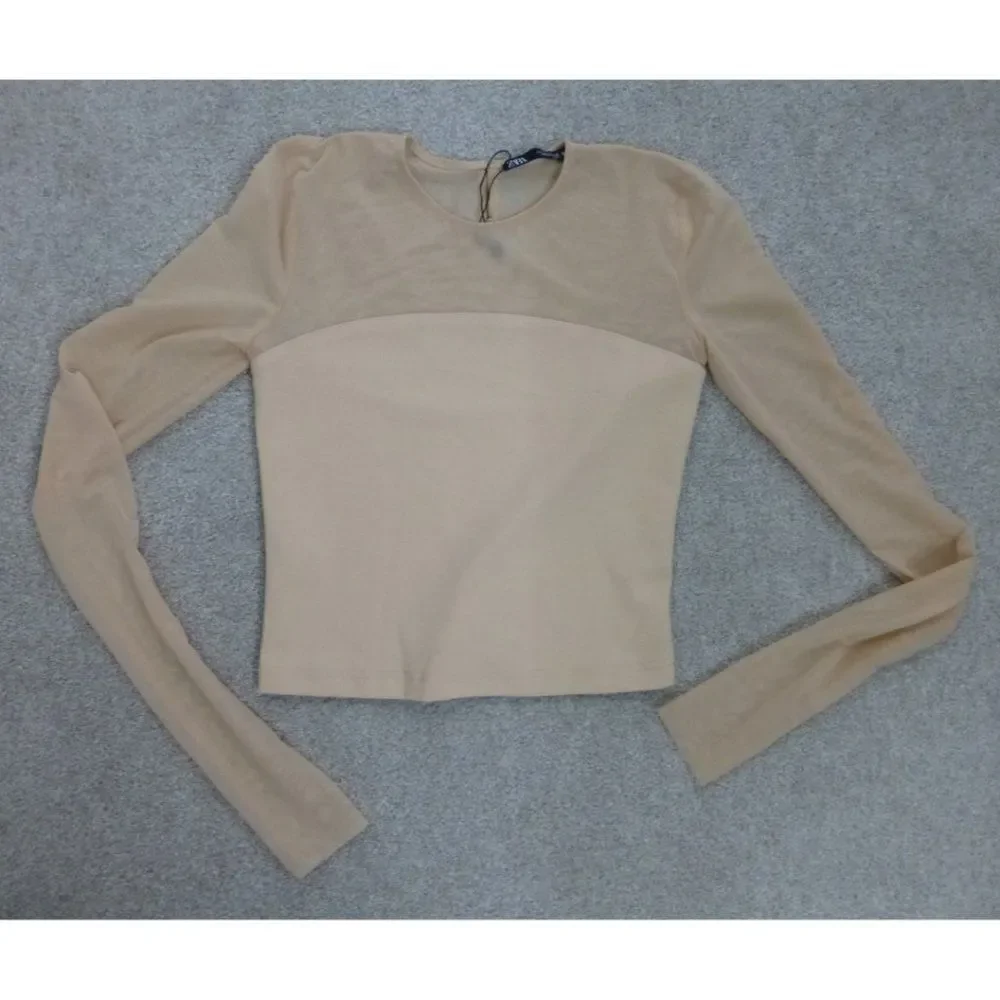 NWOT Zara Long Sleeve Blush Pink/Cream Tulle Top